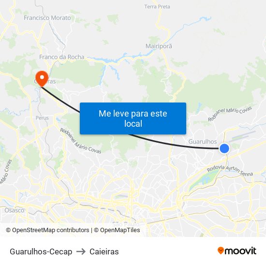 Guarulhos-Cecap to Caieiras map