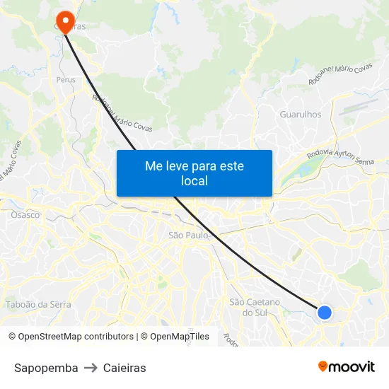 Sapopemba to Caieiras map