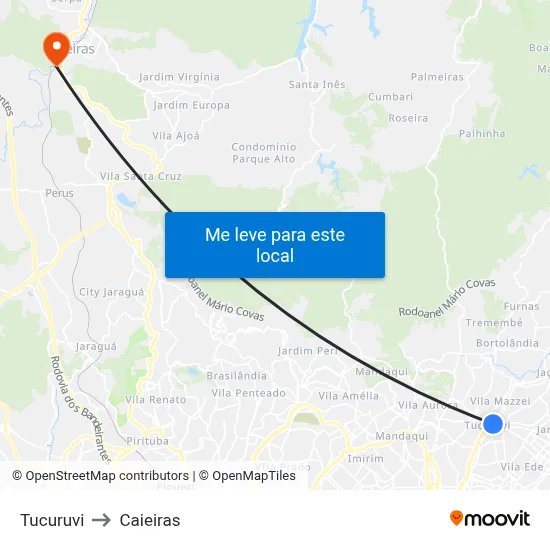 Tucuruvi to Caieiras map