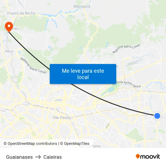 Guaianases to Caieiras map