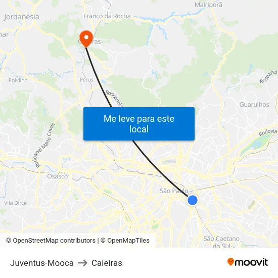 Juventus-Mooca to Caieiras map