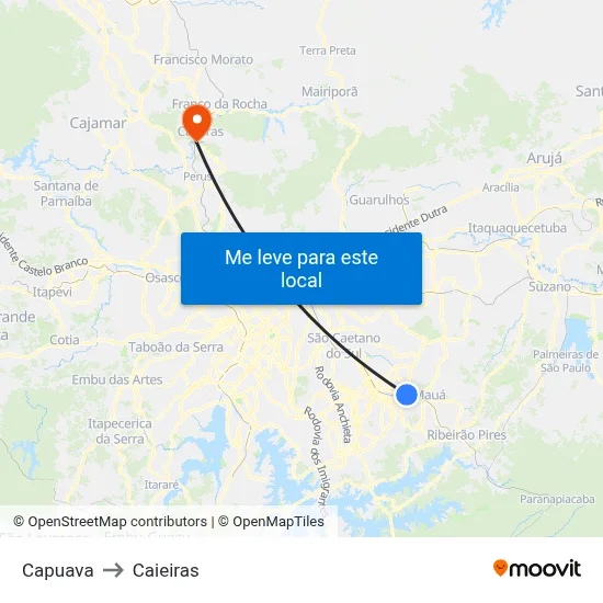 Capuava to Caieiras map