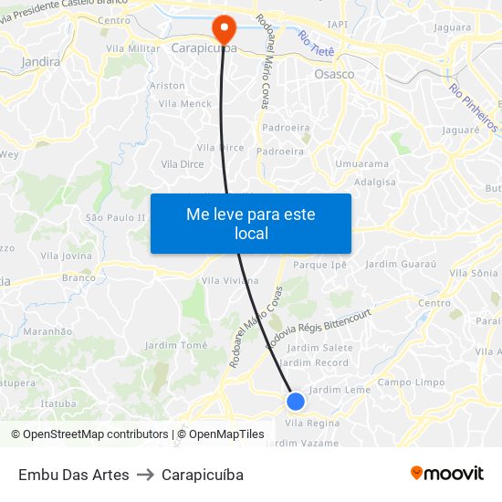 Embu Das Artes to Carapicuíba map