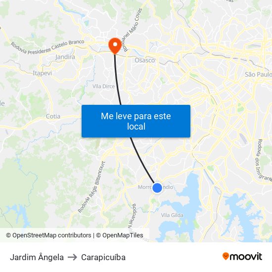 Jardim Ângela to Carapicuíba map