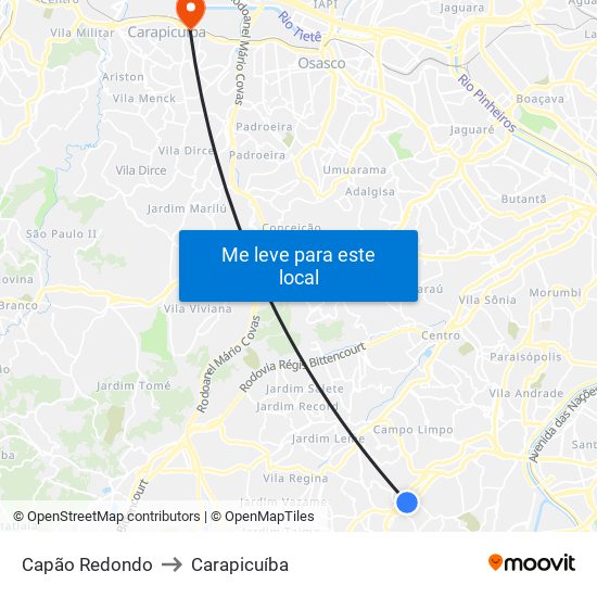 Capão Redondo to Carapicuíba map