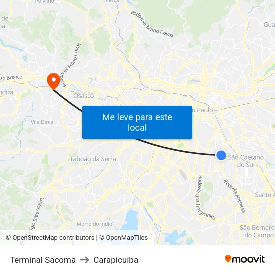 Terminal Sacomã to Carapicuíba map