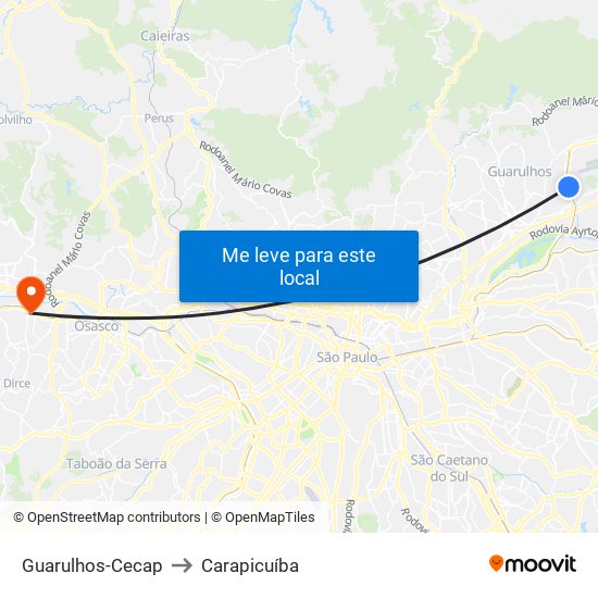 Guarulhos-Cecap to Carapicuíba map