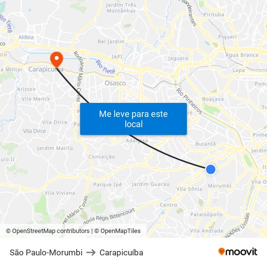 São Paulo-Morumbi to Carapicuíba map