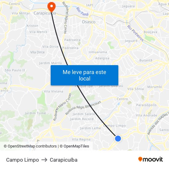 Campo Limpo to Carapicuíba map