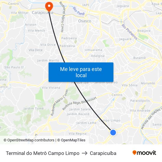 Terminal do Metrô Campo Limpo to Carapicuíba map