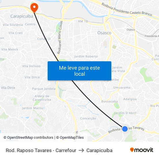 Rod. Raposo Tavares - Carrefour to Carapicuíba map