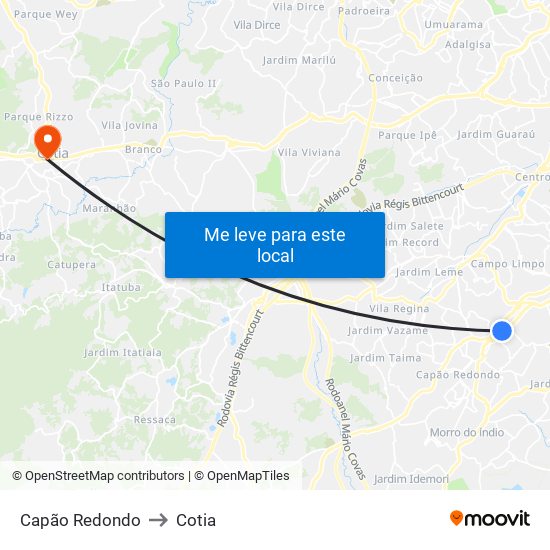 Capão Redondo to Cotia map