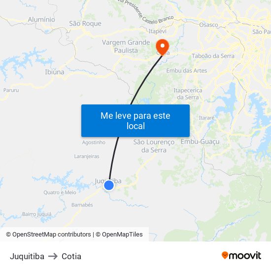Juquitiba to Cotia map
