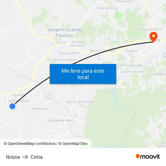 Ibiúna to Cotia map