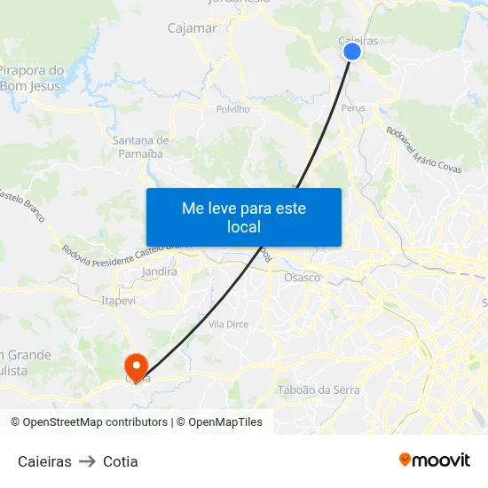 Caieiras to Cotia map