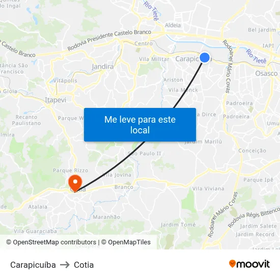 Carapicuíba to Cotia map