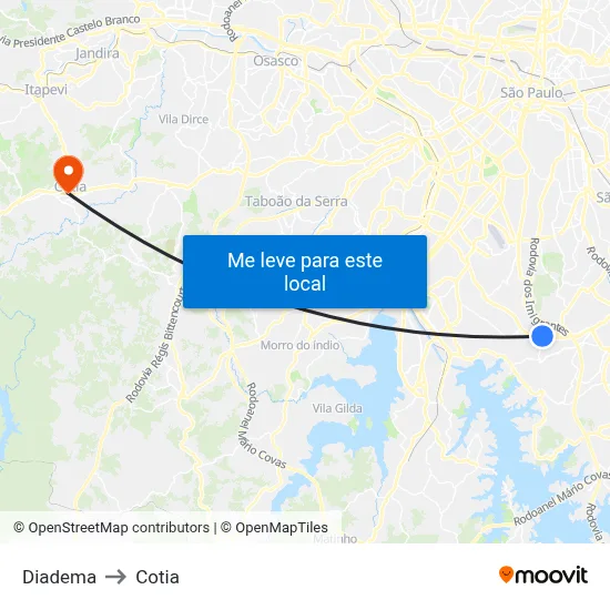 Diadema to Cotia map