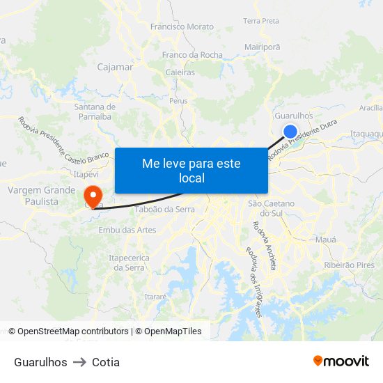 Guarulhos to Cotia map