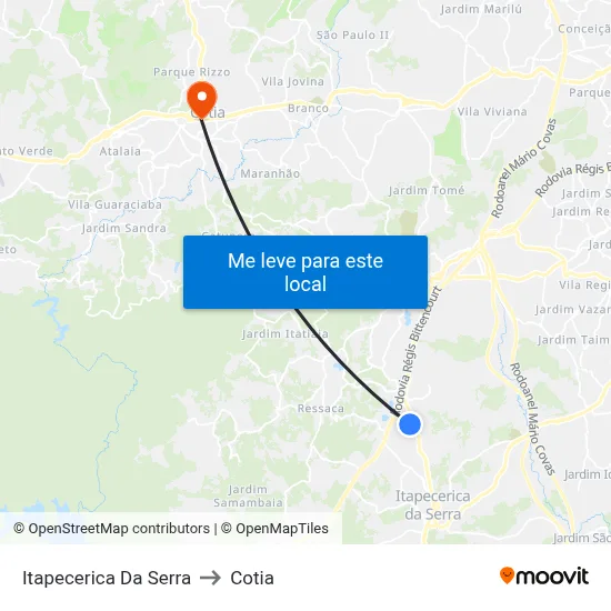 Itapecerica Da Serra to Cotia map