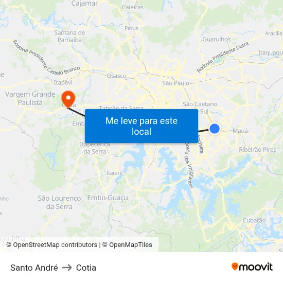 Santo André to Cotia map