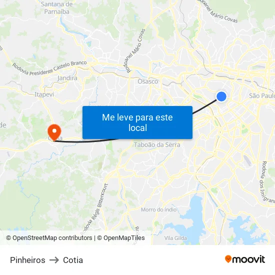 Pinheiros to Cotia map