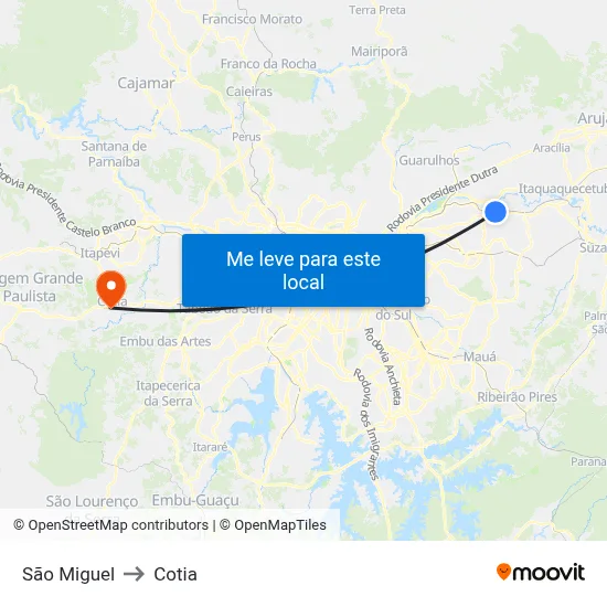 São Miguel to Cotia map