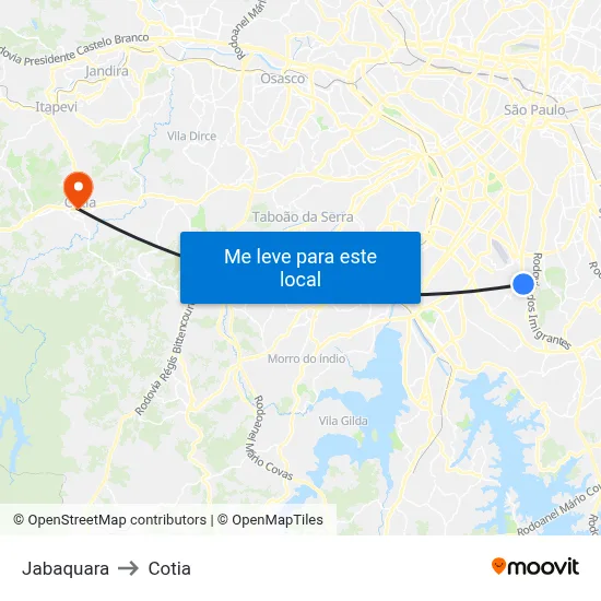 Jabaquara to Cotia map
