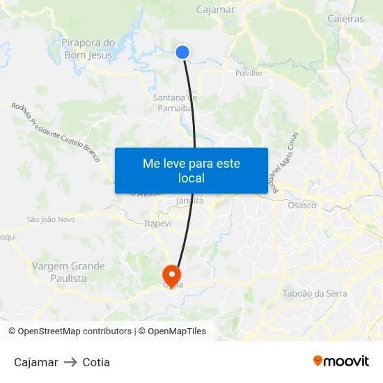 Cajamar to Cotia map
