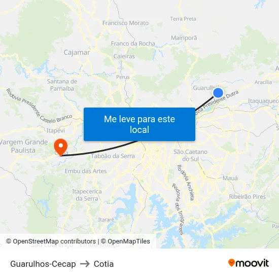 Guarulhos-Cecap to Cotia map