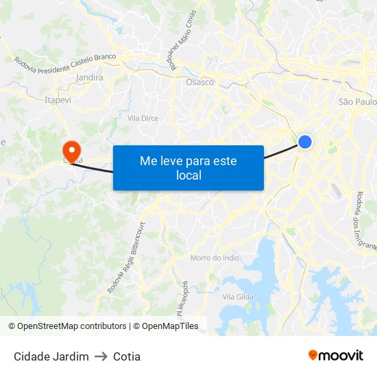 Cidade Jardim to Cotia map