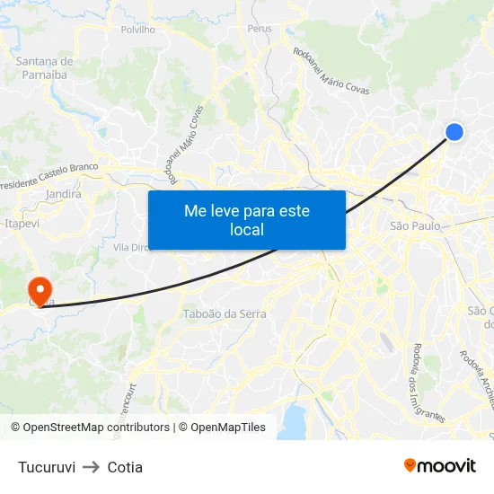 Tucuruvi to Cotia map