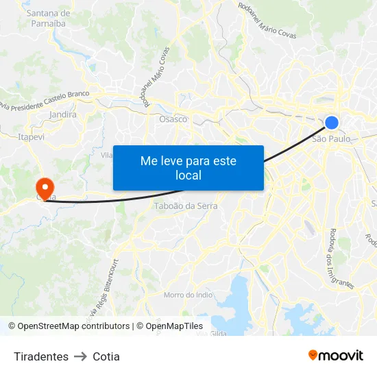 Tiradentes to Cotia map