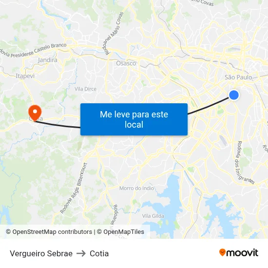 Vergueiro Sebrae to Cotia map