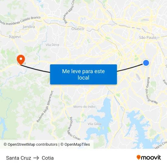 Santa Cruz to Cotia map