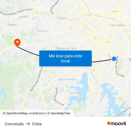 Conceição to Cotia map