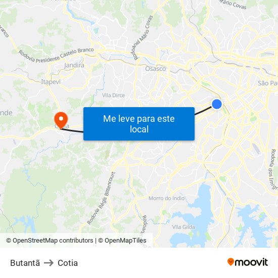 Butantã to Cotia map