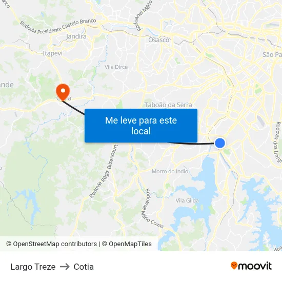 Largo Treze to Cotia map