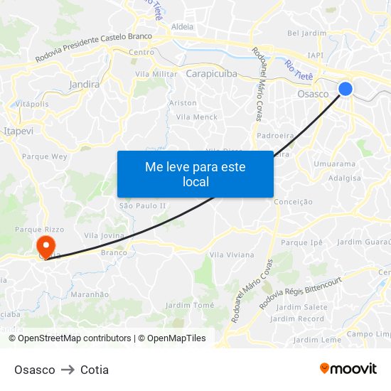 Osasco to Cotia map