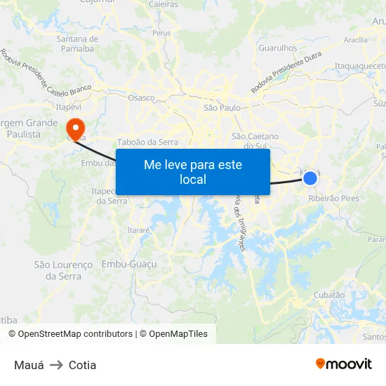 Mauá to Cotia map