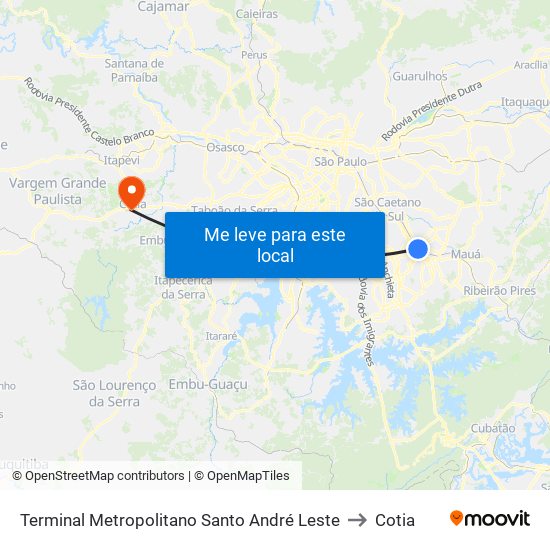 Terminal Metropolitano Santo André Leste to Cotia map