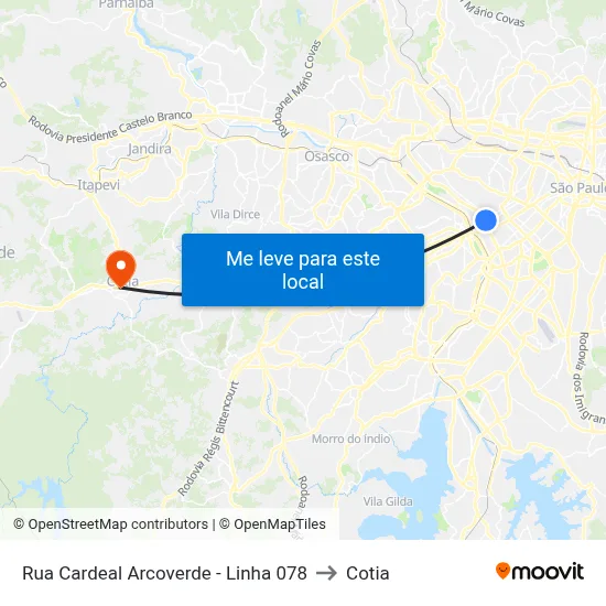 Rua Cardeal Arcoverde - Linha 078 to Cotia map