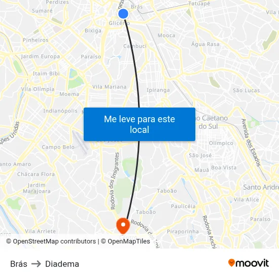 Brás to Diadema map