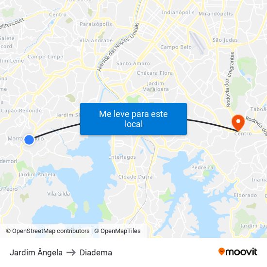 Jardim Ângela to Diadema map
