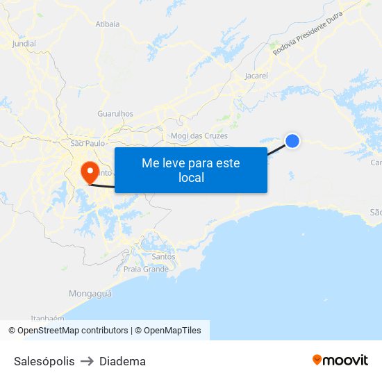 Salesópolis to Diadema map