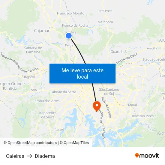 Caieiras to Diadema map