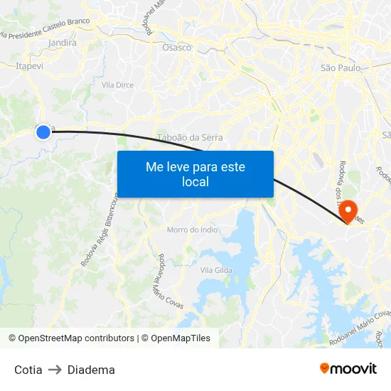 Cotia to Diadema map