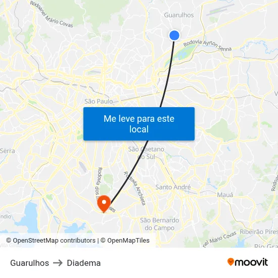 Guarulhos to Diadema map