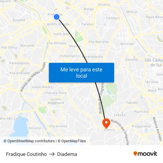 Fradique Coutinho to Diadema map