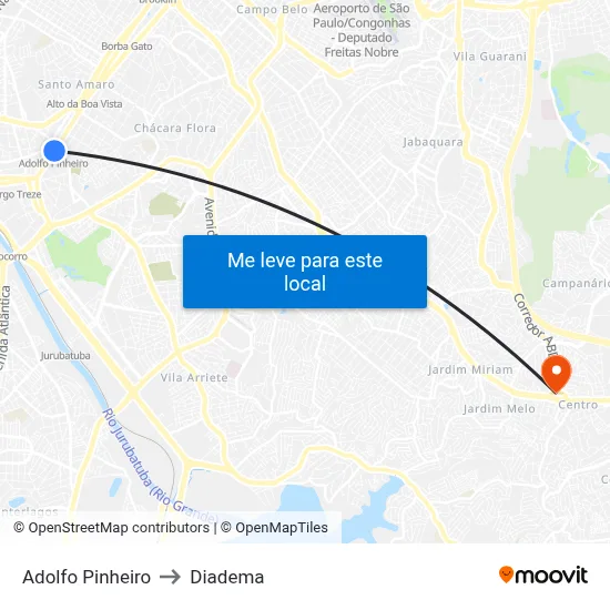 Adolfo Pinheiro to Diadema map