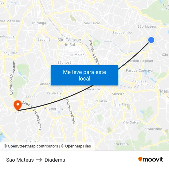 São Mateus to Diadema map
